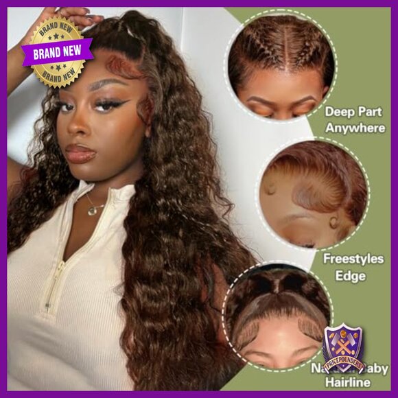 32 Inch Human Hair Lace Front Wig Pre Plucked Water Wave 180 Density main image 6